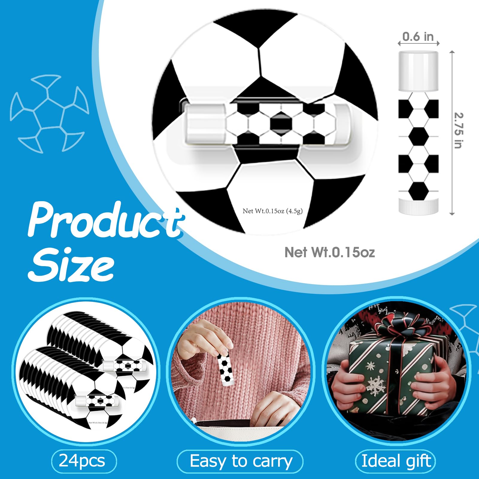 AKAIXI 24-Pack Soccer Lip Balm – Beeswax Moisturizing Vanilla Lip Balm for Teams & Fans