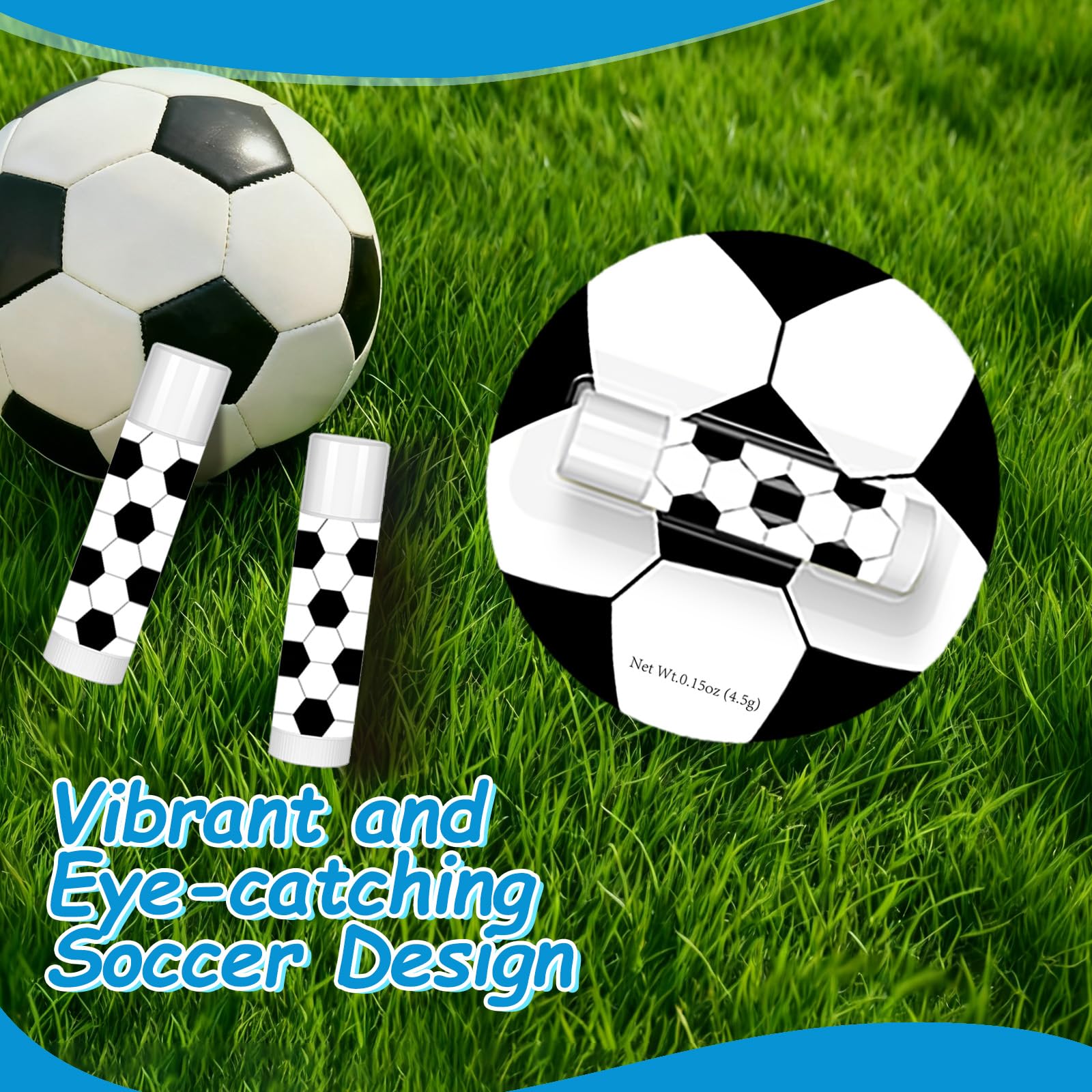 AKAIXI 24-Pack Soccer Lip Balm – Beeswax Moisturizing Vanilla Lip Balm for Teams & Fans