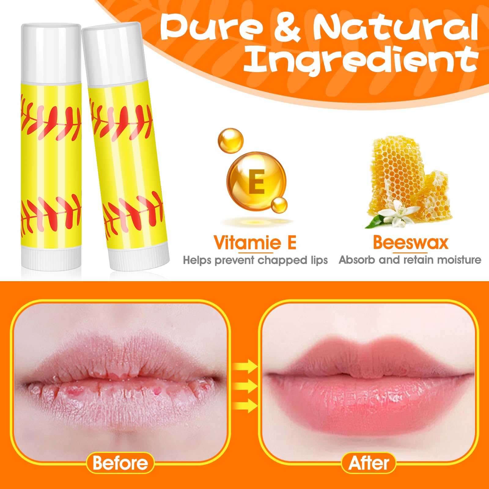 AKAIXI 24-Pack Softball Chapstick – Beeswax Lip Balm with Vanilla Flavor