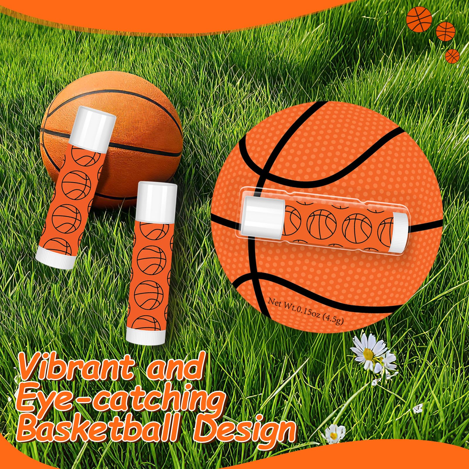 AKAIXI 24 Pack Basketball Lip Balm – Beeswax Moisturizing Vanilla Flavor, Bulk Party Gifts