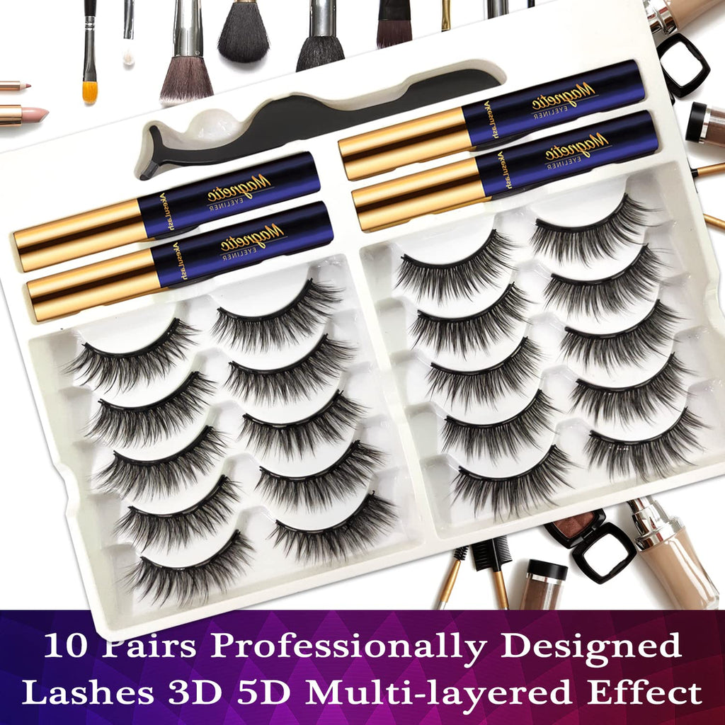 AkesuLash Magnetic Eyelashes – 10 Pairs, 3D Faux Mink, Upgraded Liner Kit (Cruelty-Free)