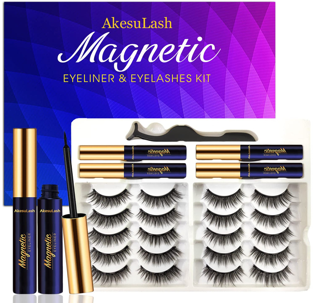 AkesuLash Magnetic Eyelashes – 10 Pairs, 3D Faux Mink, Upgraded Liner Kit (Cruelty-Free)