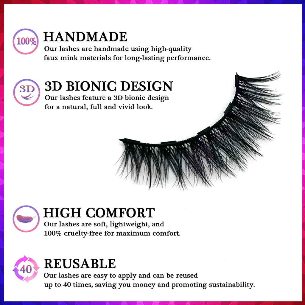 AkesuLash Magnetic Eyelashes – 7 Pairs + Eyeliner Kit (3D Round), Reusable