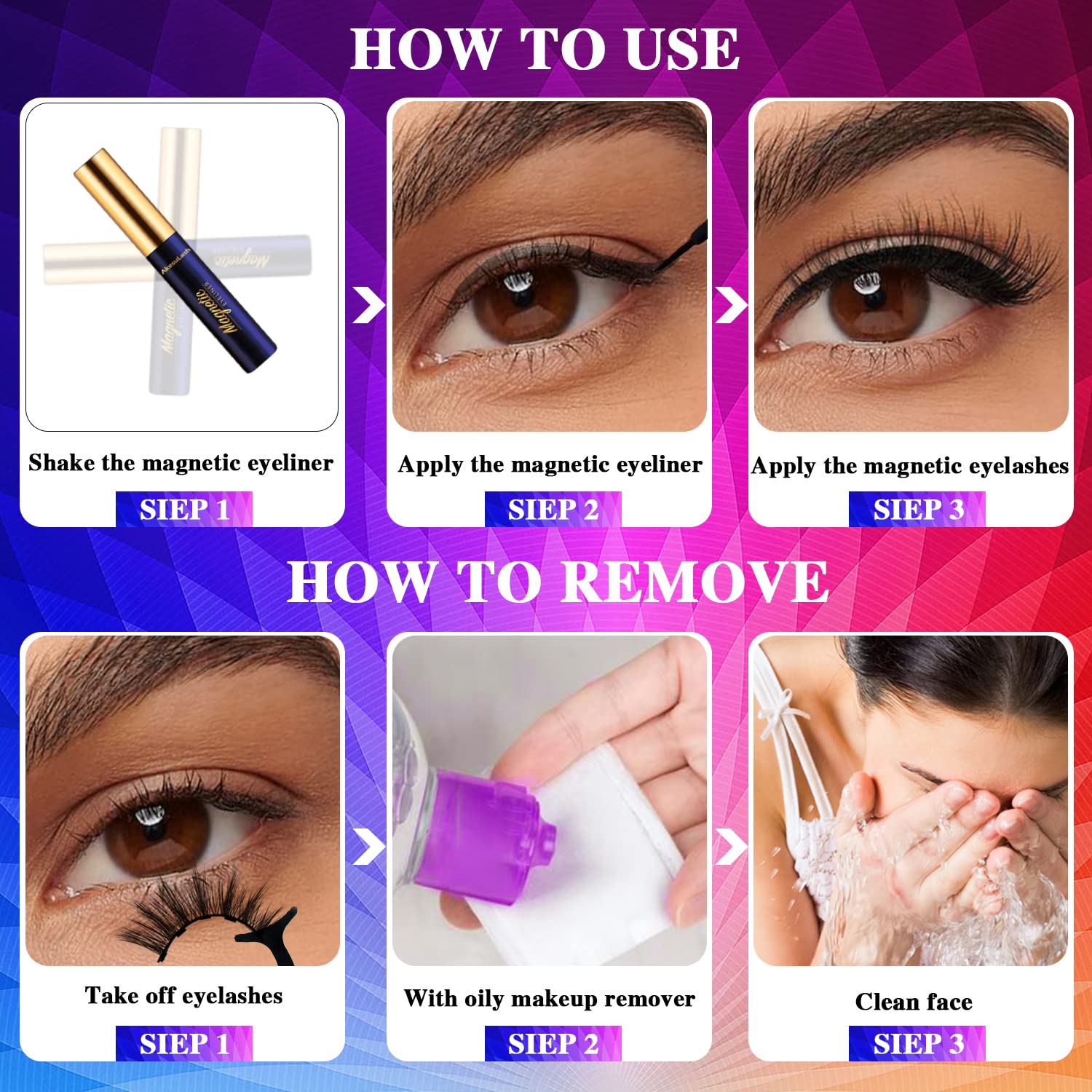AkesuLash Magnetic Eyelashes – 7 Pairs + Eyeliner Kit (3D Round), Reusable