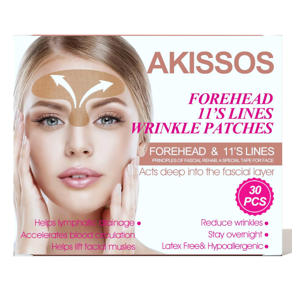 Akissos Wrinkle Patches – Precut Forehead Tape for 11 Lines & Frown Lines (30 PCS)