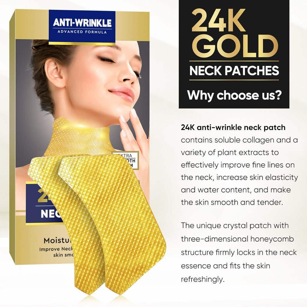 AKQBPN Neck Wrinkle Patches — 24K Gold Collagen Neck Pads for Firming & Hydration