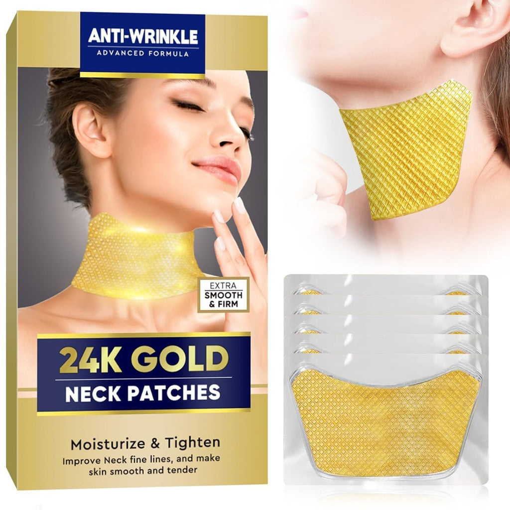 AKQBPN Neck Wrinkle Patches — 24K Gold Collagen Neck Pads for Firming & Hydration