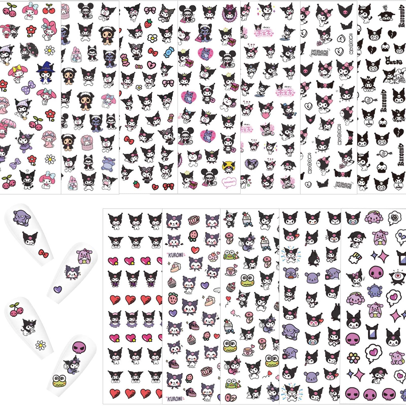 12-Pics 3D Cute Cartoon Nail Stickers by Akutoer | Kawaii Nail Charms & Anime Decals