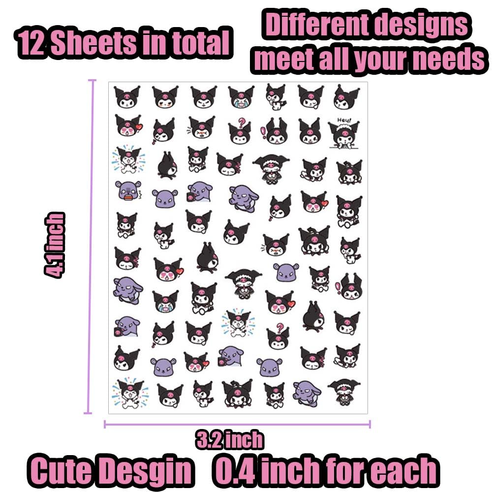 12-Pics 3D Cute Cartoon Nail Stickers by Akutoer | Kawaii Nail Charms & Anime Decals
