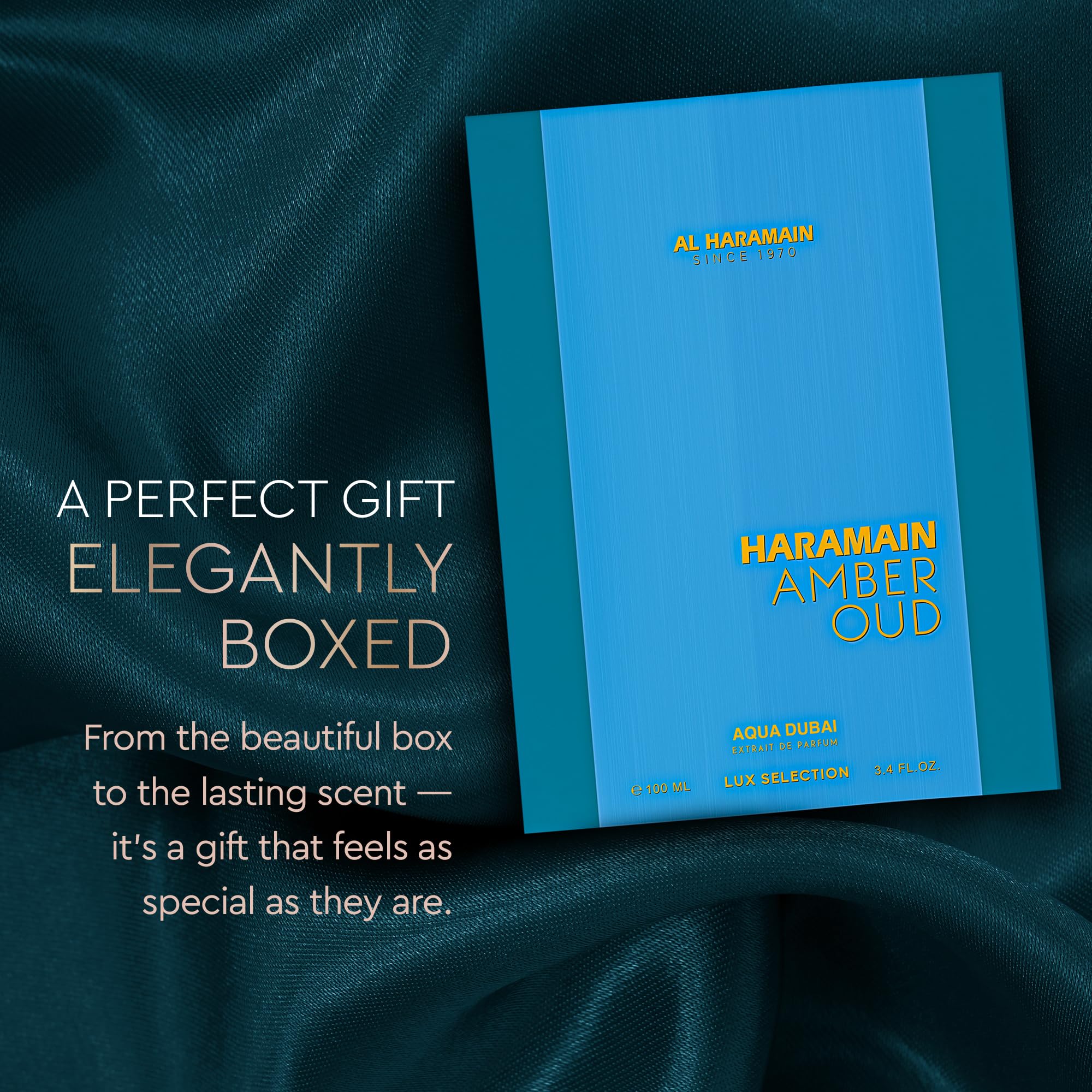 Al Haramain Amber Oud EDP – Aqua Dubai with Travel Atomizer, 3.33oz