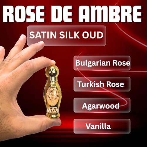 AL MAHAS Rose de ambre Satin Silk Oud Attar (15 ML) – Long Lasting Unisex 100% Pure Perfume Oil