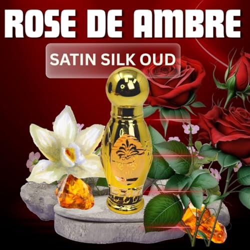 AL MAHAS Rose de ambre Satin Silk Oud Attar (15 ML) – Long Lasting Unisex 100% Pure Perfume Oil