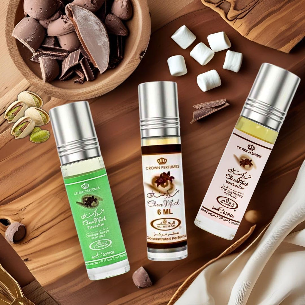 Al-Rehab Choco Musk Perfume Oils Bundle – Original, Marshmallow & Pistachio 6ml