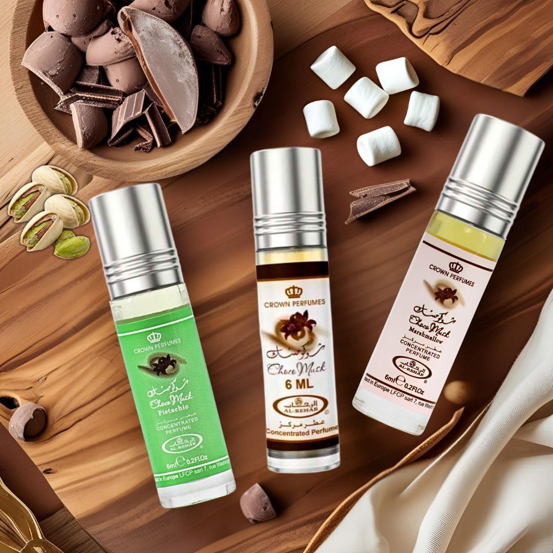 Al-Rehab Choco Musk Perfume Oils Bundle – Original, Marshmallow & Pistachio 6ml