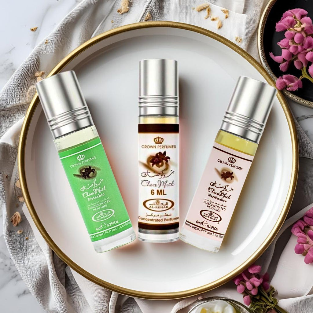 Al-Rehab Choco Musk Perfume Oils Bundle – Original, Marshmallow & Pistachio 6ml