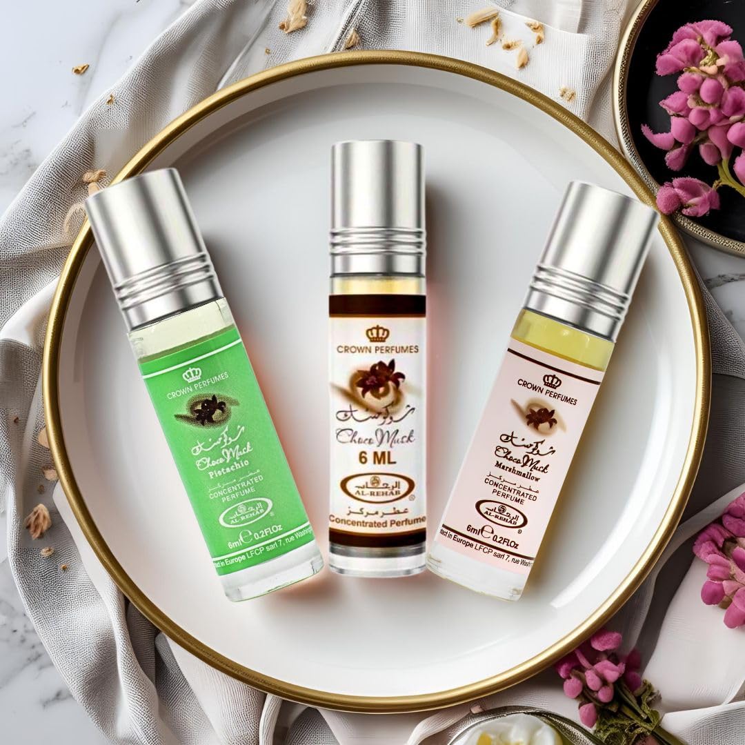 Al-Rehab Choco Musk Perfume Oils Bundle – Original, Marshmallow & Pistachio 6ml