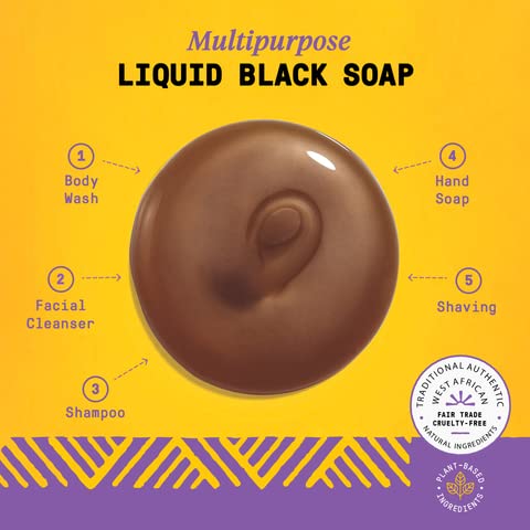 Alaffia Authentic African Black Soap with Wild Lavender – 2-Pack, All-in-One Cleanser (32 oz)