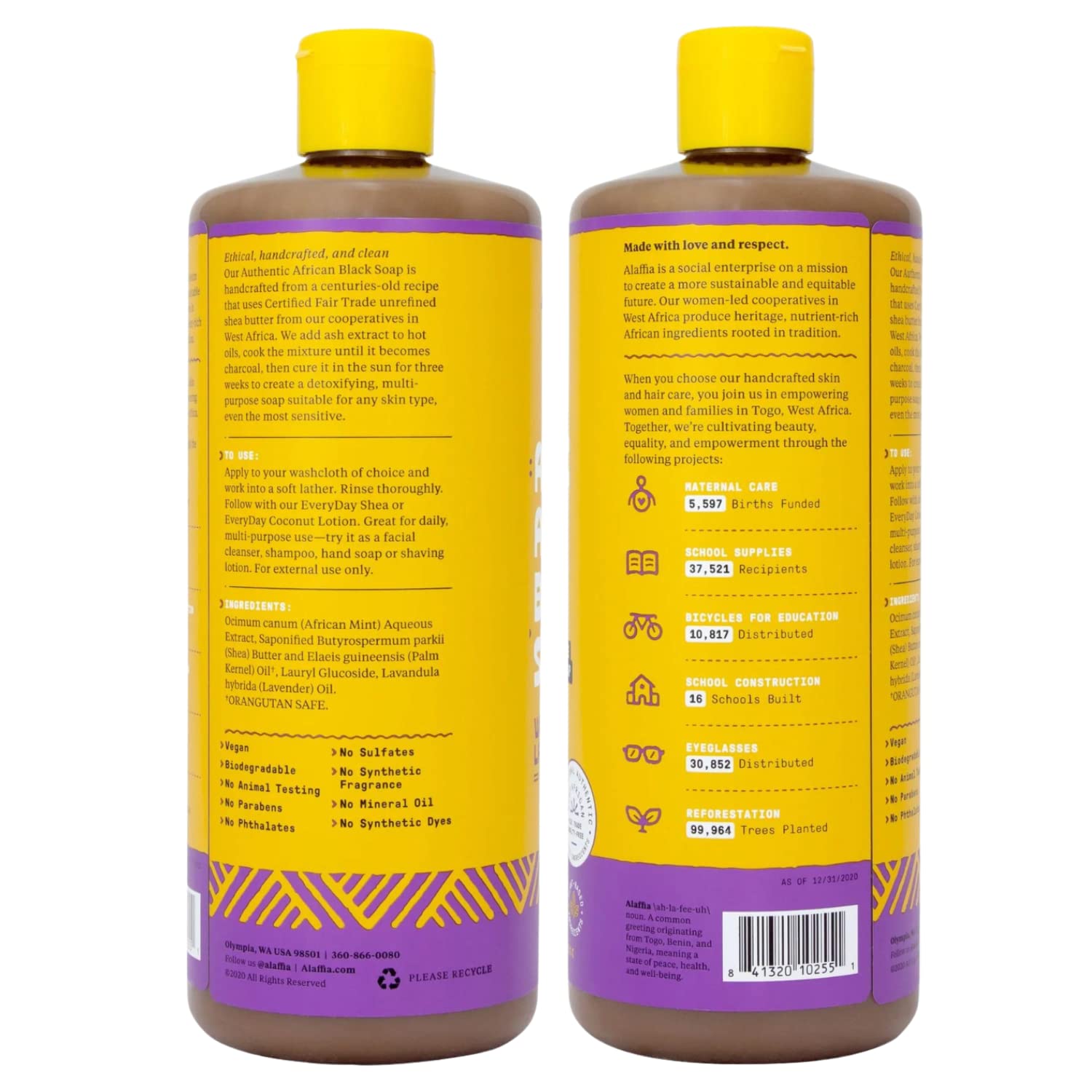Alaffia Authentic African Black Soap with Wild Lavender – 2-Pack, All-in-One Cleanser (32 oz)