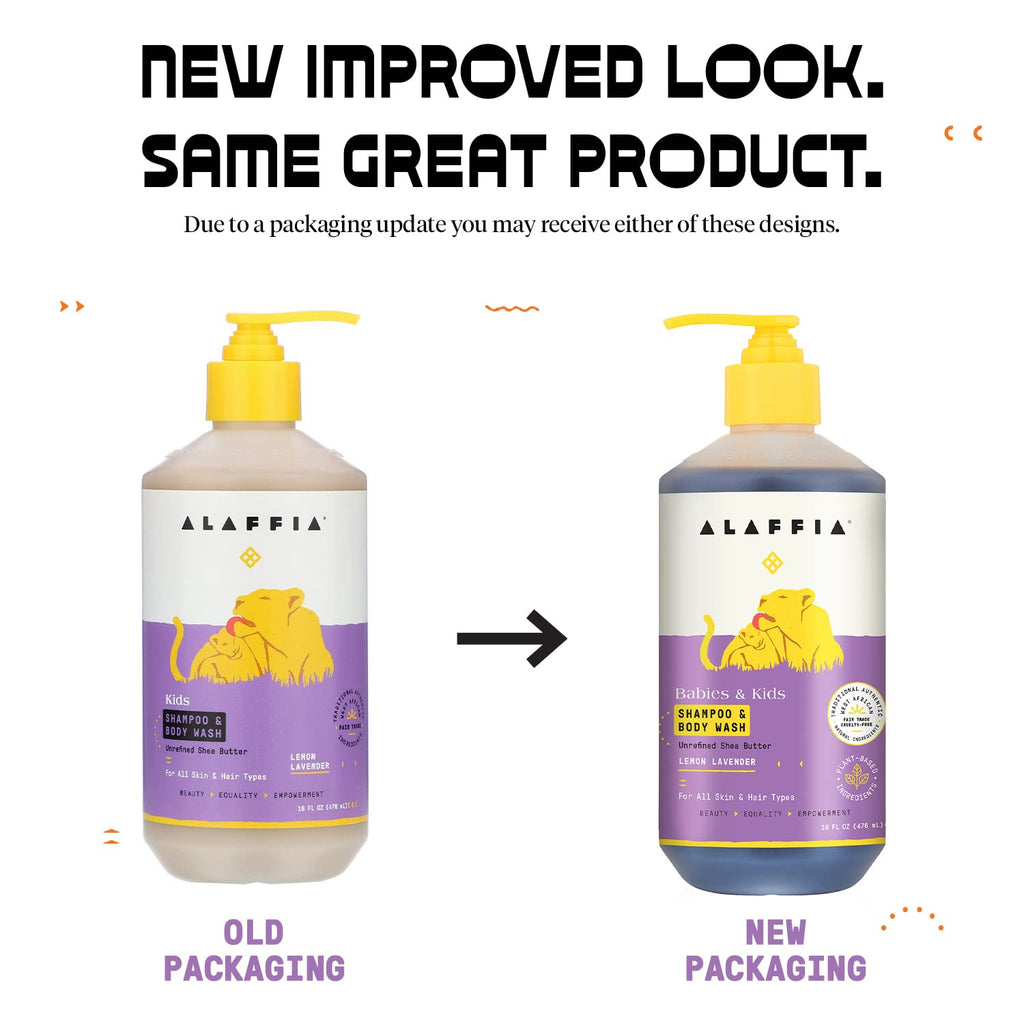 Alaffia Babies & Kids Shampoo & Body Wash – Lemon Lavender 2-Pack, 16 Fl Oz Each | Gentle & Fair Trade