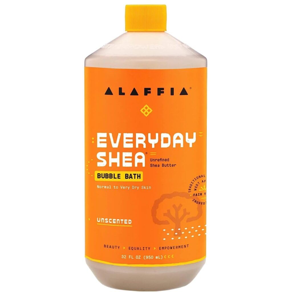 Alaffia Unscented Bubble Bath for Women – Everyday Shea Butter with Wild Yam, 32 oz