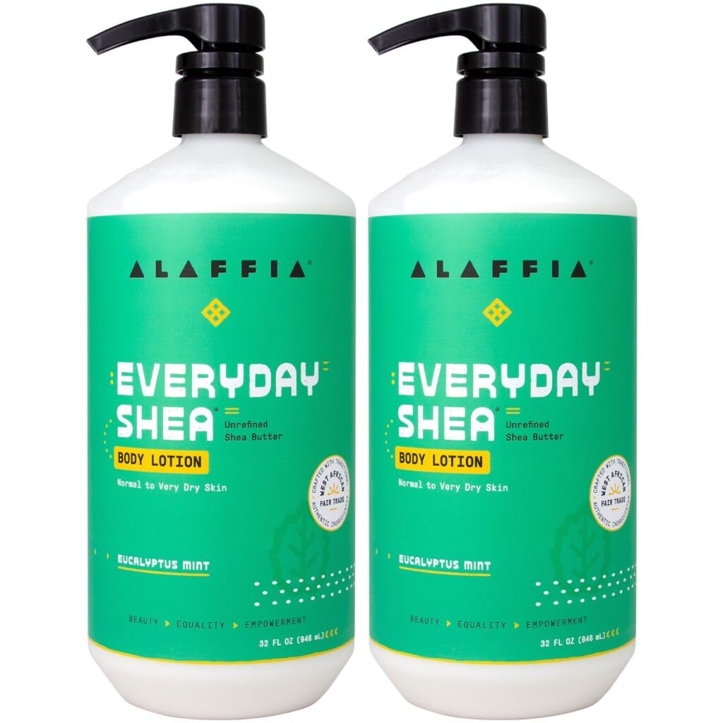 Alaffia Everyday Shea Eucalyptus Mint Body Lotion 2-Pack – Nourishing Moisturizer for Dry Skin