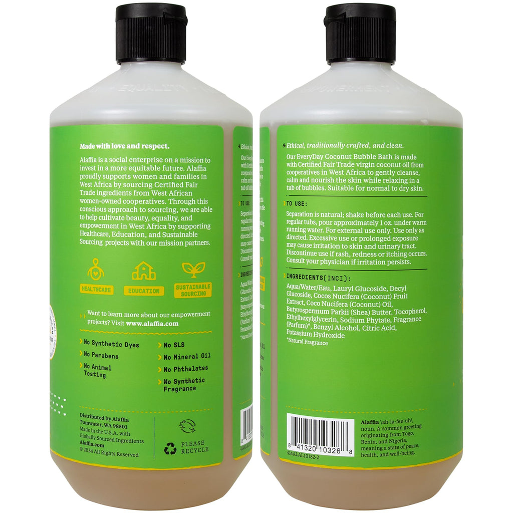 Alaffia Everyday Coconut Bubble Bath – 2-Pack, Purely Coconut Scent, 32 oz each