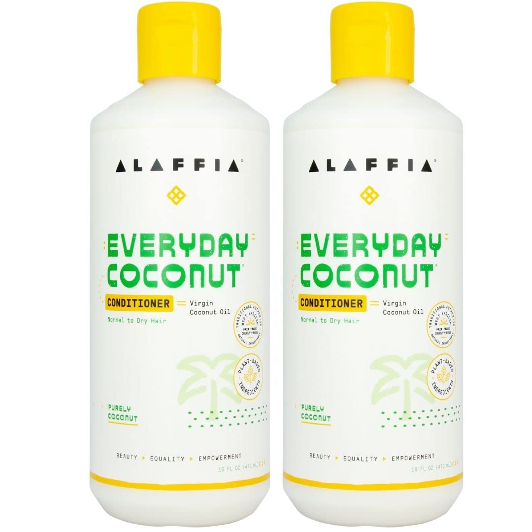 Alaffia Everyday Coconut Conditioner - 2 Pack for Wavy & Curly Hair | Virgin Coconut Oil, Ginger Extract, Vitamin E
