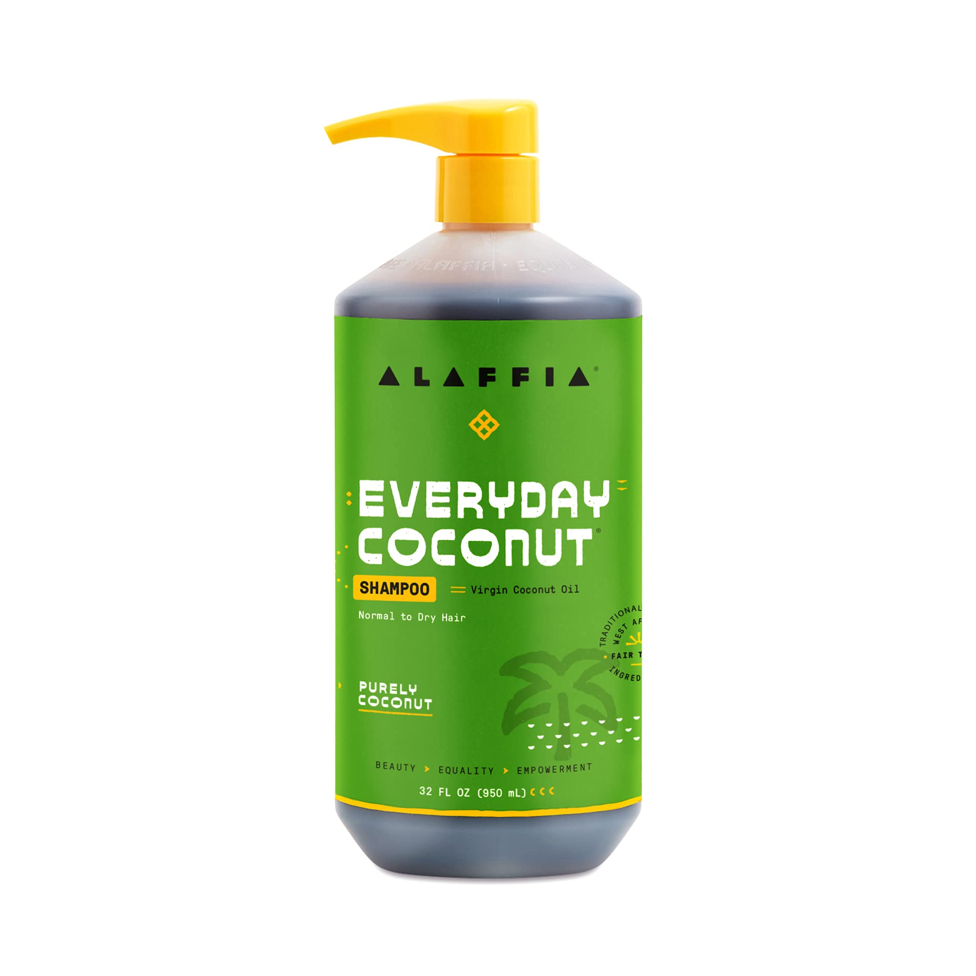 Alaffia EveryDay Coconut Shampoo – Gentle Clean for Normal to Dry Hair, Ginger & Coconut Oil, Fair Trade, 32 oz