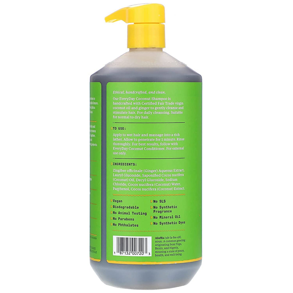 Alaffia EveryDay Coconut Shampoo – Gentle Clean for Normal to Dry Hair, Ginger & Coconut Oil, Fair Trade, 32 oz