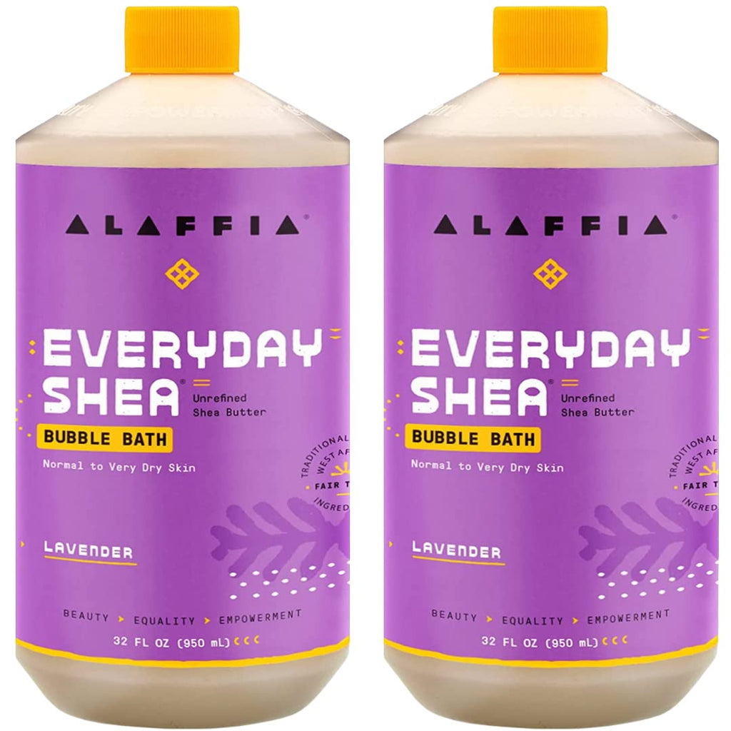Alaffia Everyday Shea Bubble Bath – Lavender, Fair-Trade Shea Butter, Sulfate-Free, 2-Pack (32 oz each)