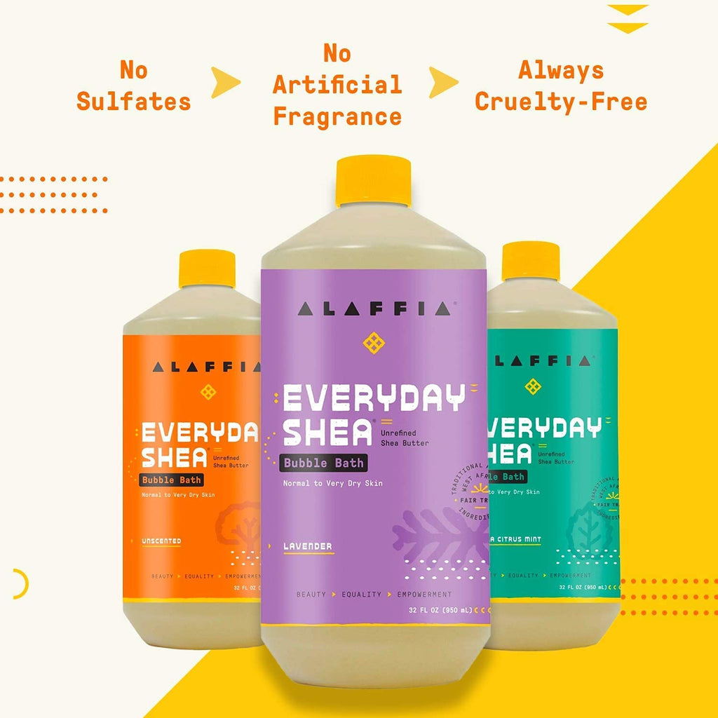 Alaffia Everyday Shea Bubble Bath – Lavender, Fair-Trade Shea Butter, Sulfate-Free, 2-Pack (32 oz each)