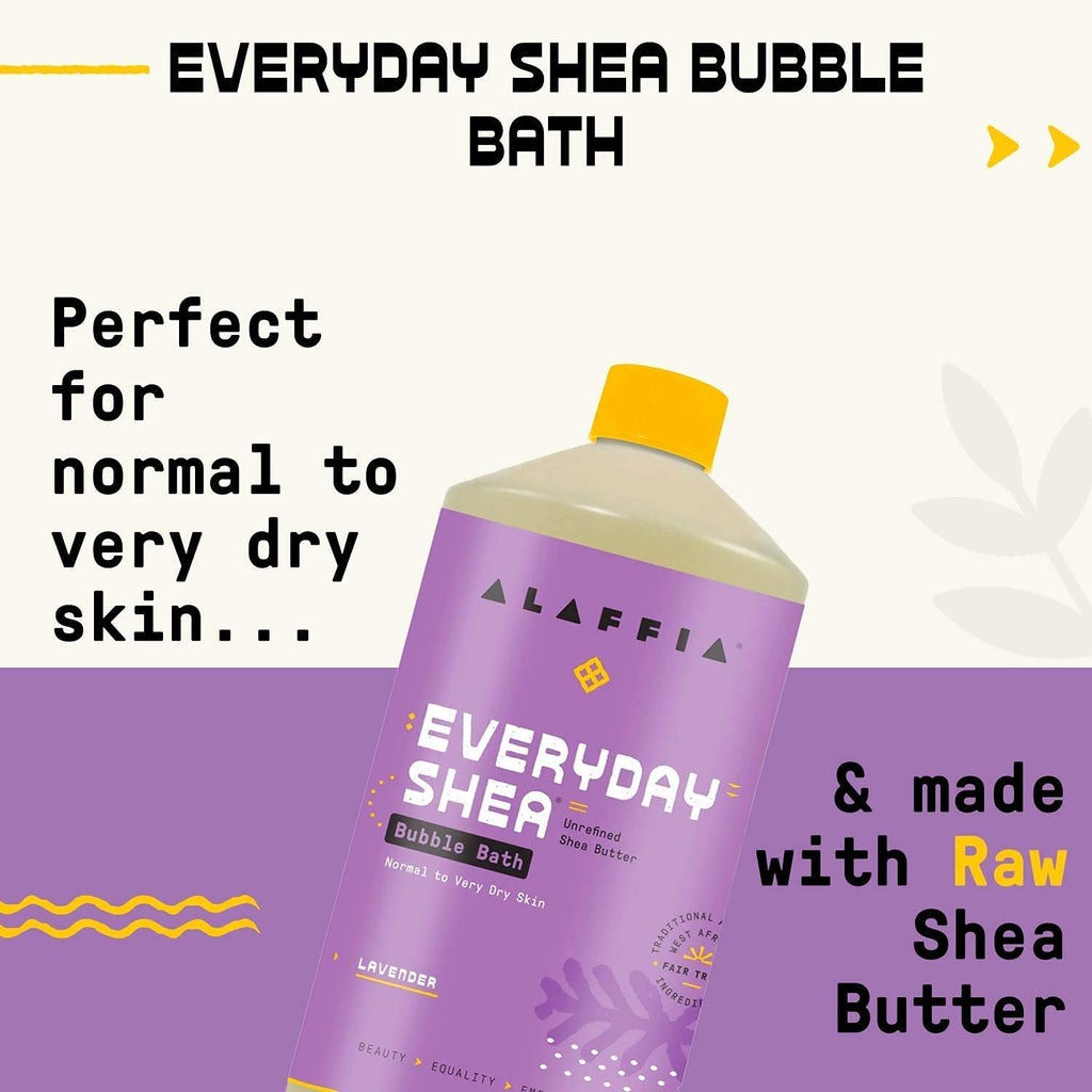 Alaffia Everyday Shea Bubble Bath – Lavender, Fair-Trade Shea Butter, Sulfate-Free, 2-Pack (32 oz each)