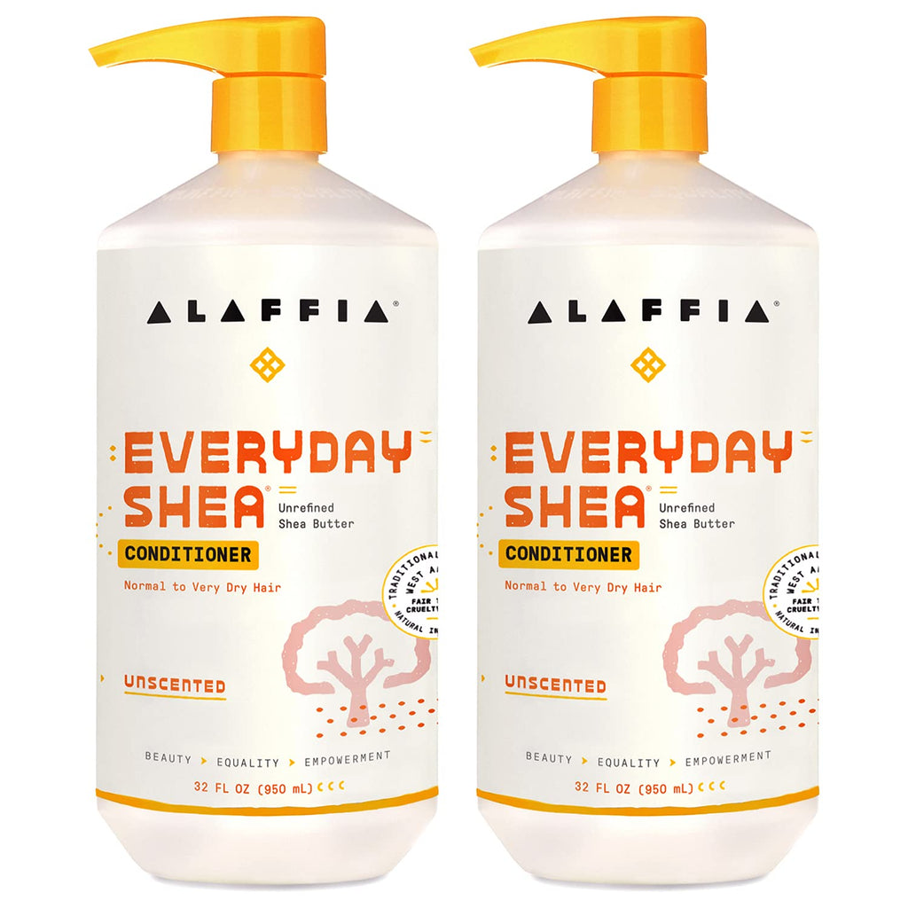 Alaffia EveryDay Shea Conditioner – Moisturizes, Restores & Protects | Fair Trade Shea Butter, Unscented, 2-Pack (32 oz each)