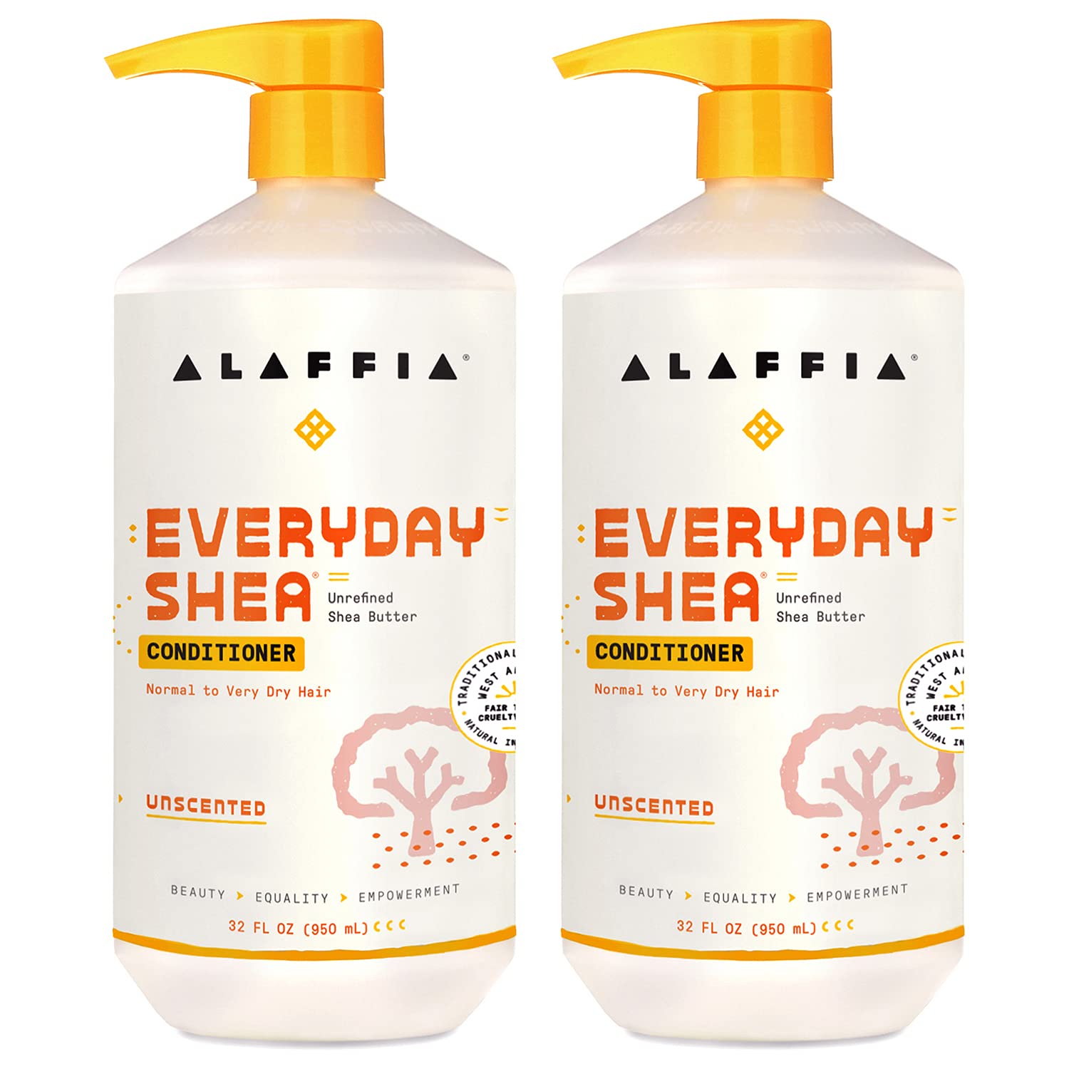 Alaffia EveryDay Shea Conditioner – Moisturizes, Restores & Protects | Fair Trade Shea Butter, Unscented, 2-Pack (32 oz each)