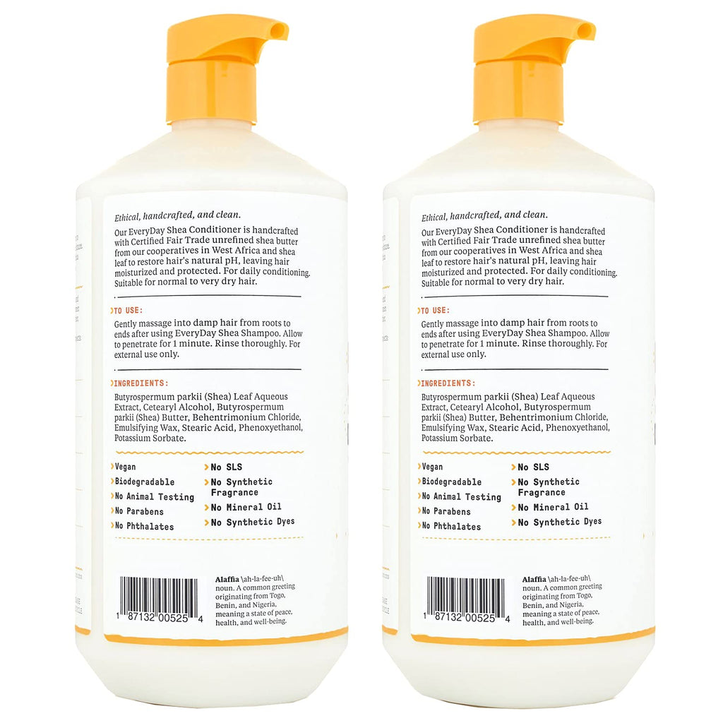 Alaffia EveryDay Shea Conditioner – Moisturizes, Restores & Protects | Fair Trade Shea Butter, Unscented, 2-Pack (32 oz each)