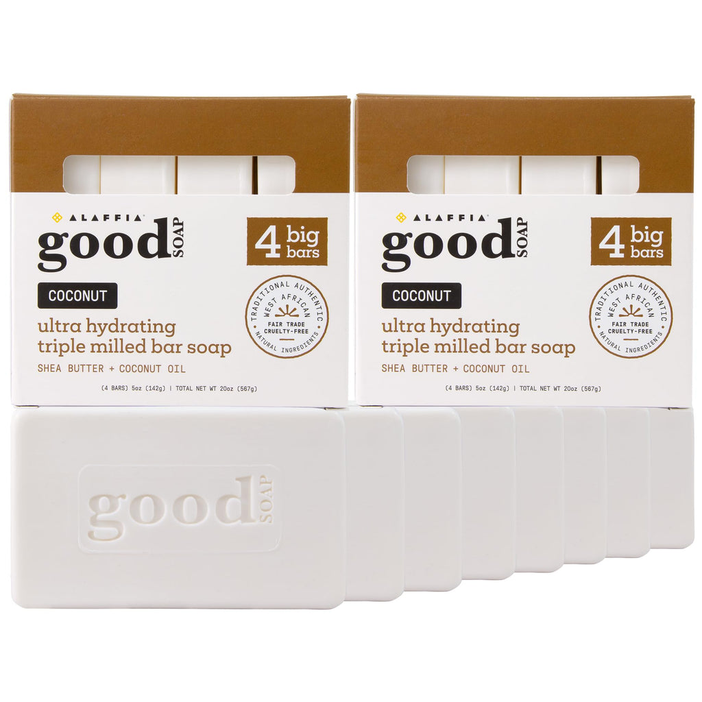 Alaffia Good Soap Coconut 2-Pack – Long-Lasting, Triple-Milled Soap with Fair Trade Shea Butter