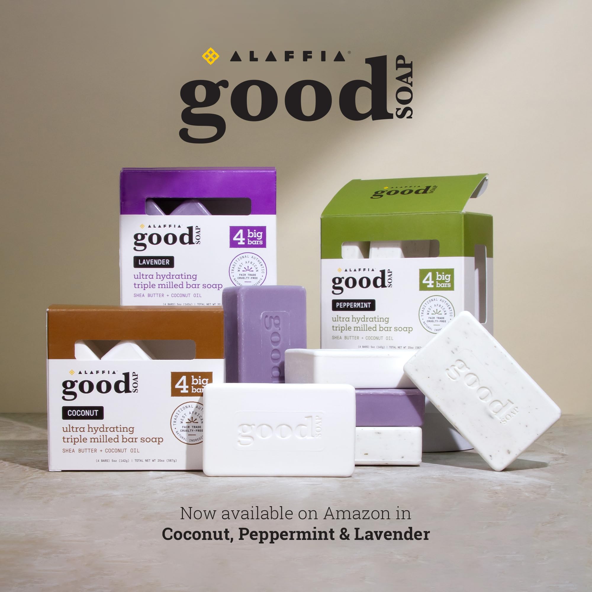 Alaffia Good Soap Coconut 2-Pack – Long-Lasting, Triple-Milled Soap with Fair Trade Shea Butter