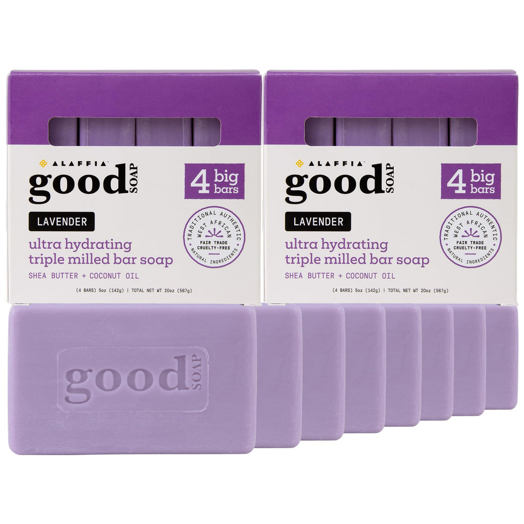 Alaffia Good Soap Lavender 2-Pack (8 Bars) – Triple-Milled with Fair Trade Shea Butter