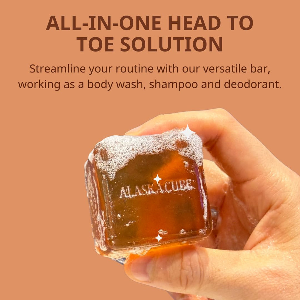 Alaskacube Deo Wood Shower Bar – 3-in-1 Luxury Sandalwood Body Wash, Shampoo & Deodorant