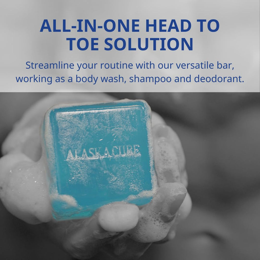 Alaskacube Shower Bar Set (2) – Menthol Cooling, 3-in-1 Body Wash, Shampoo & Deodorant