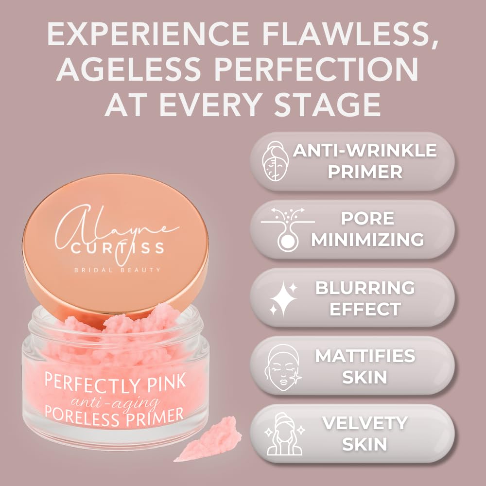 Alayne Curtiss Bridal Beauty Perfectly Pink Poreless Primer – Pore-Minimizing & Mattifying Makeup Primer