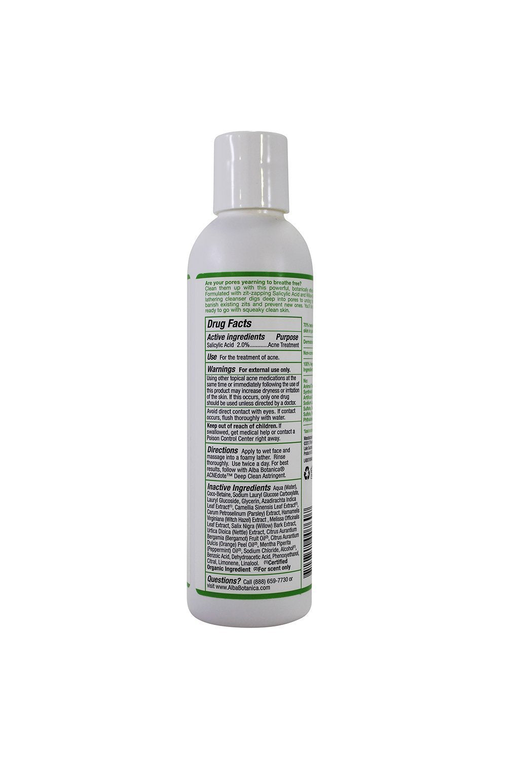 Alba Botanica Acnedote Deep Pore Wash – Natural Foaming Facial Cleanser, 6 oz