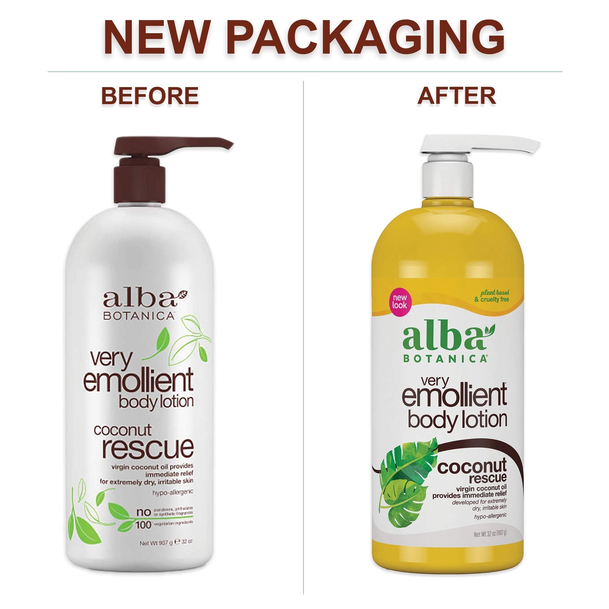 Alba Botanica Coconut Rescue Very Emollient Body Lotion, 32 oz – Packaging May Vary
