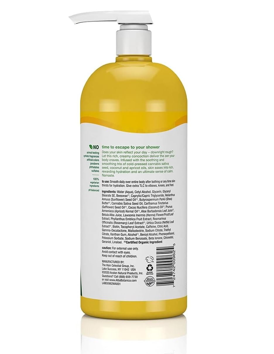 Alba Botanica Hempquility Hand & Body Lotion with Cannabis Sativa Seed Oil, 32 oz
