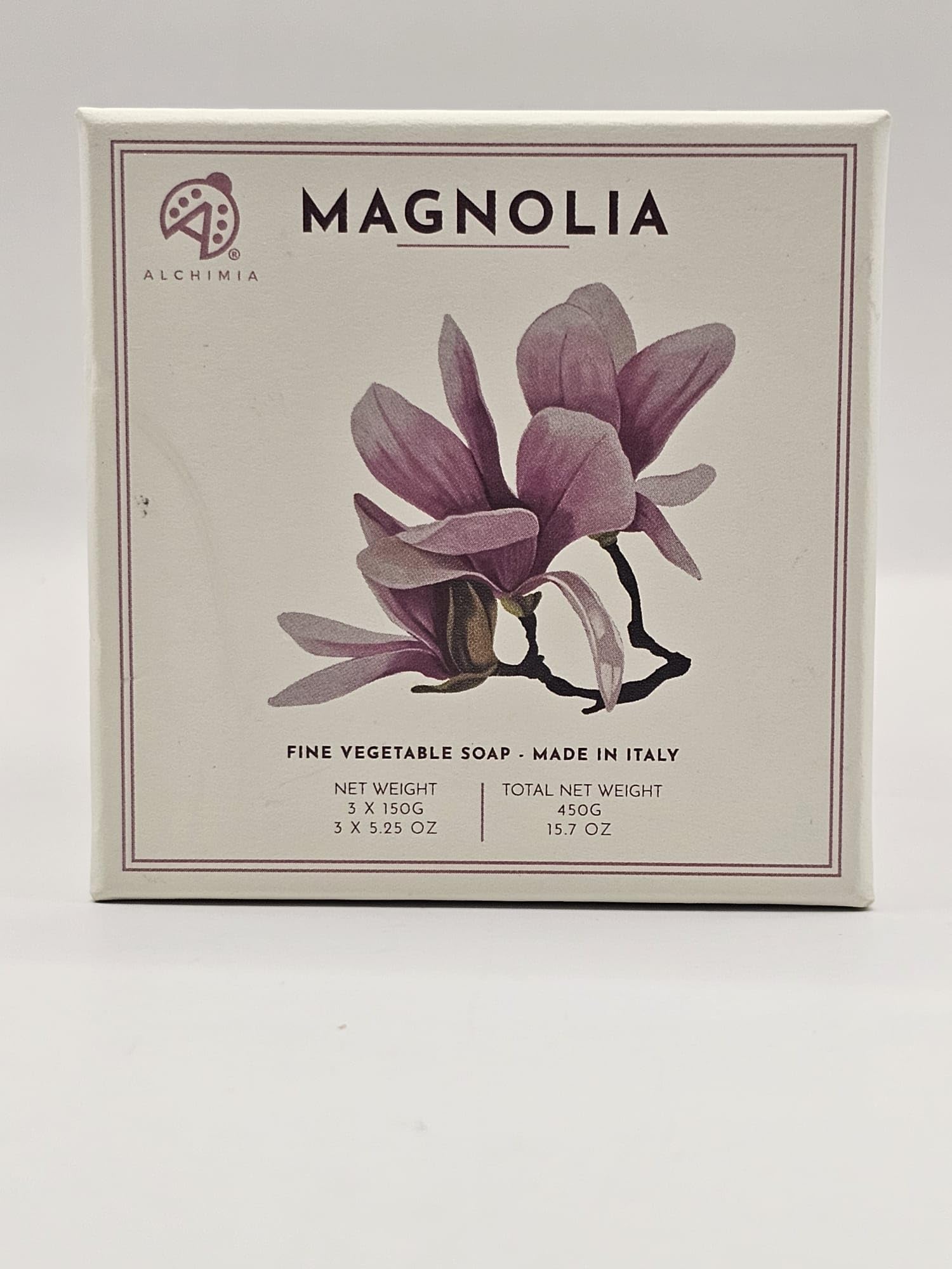 Alchimia Magnolia 3-Pack Soap Gift Box | Italian Vegetable Soap, 450g