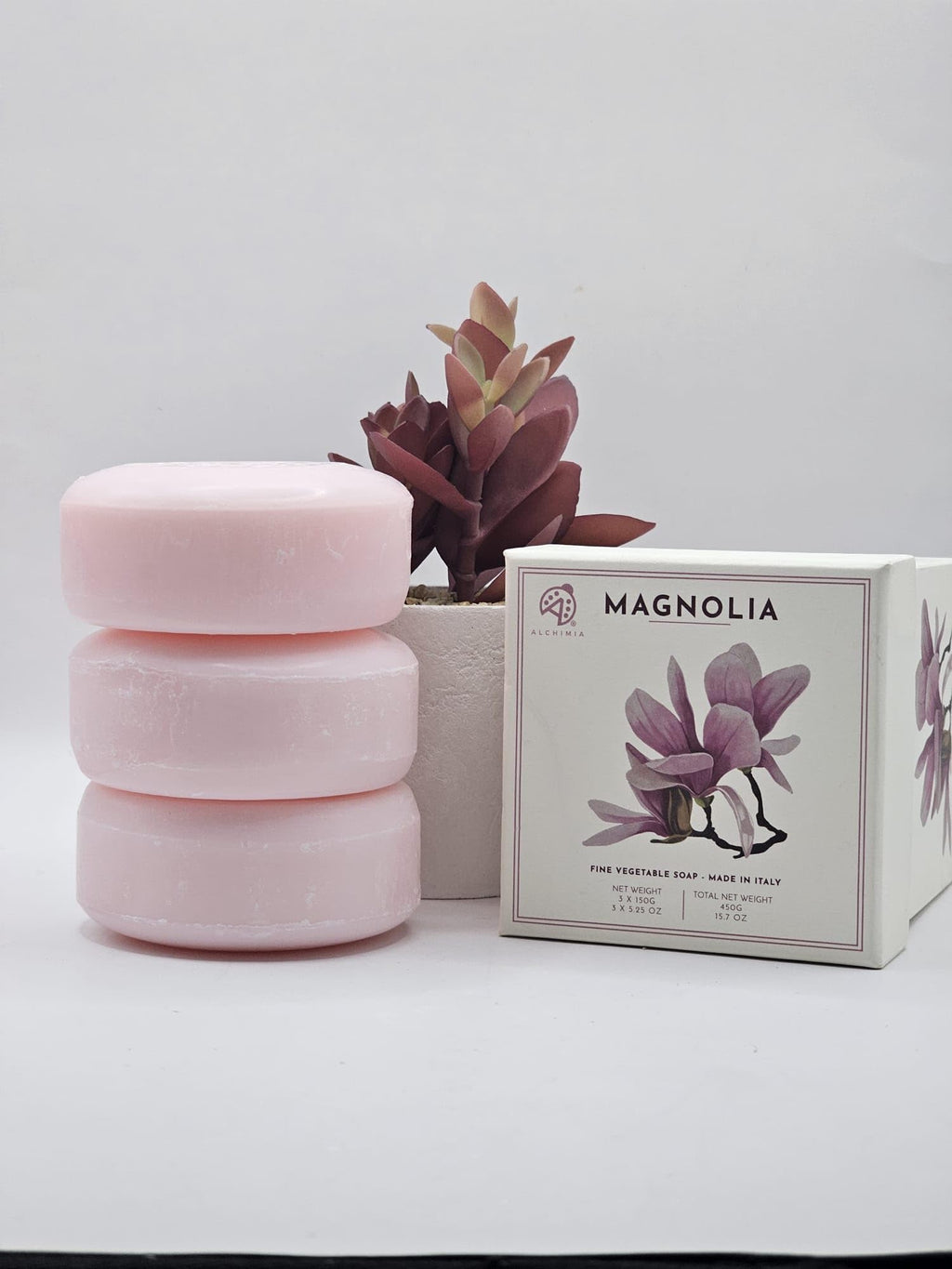 Alchimia Magnolia 3-Pack Soap Gift Box | Italian Vegetable Soap, 450g