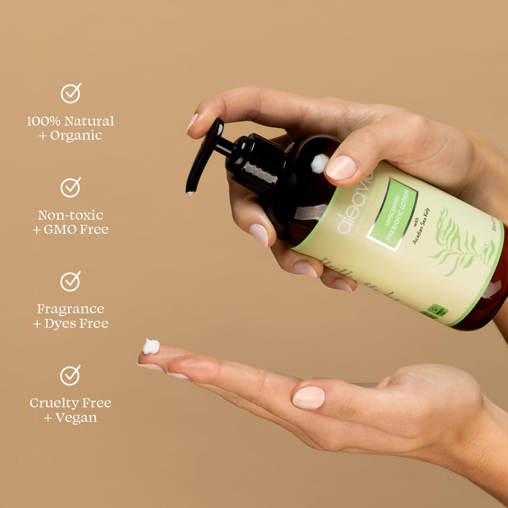 Aleavia Unscented Prebiotic Body Lotion – Fragrance-Free, Sulfate-Free All-Natural Moisturizer for Sensitive Skin | 12 oz