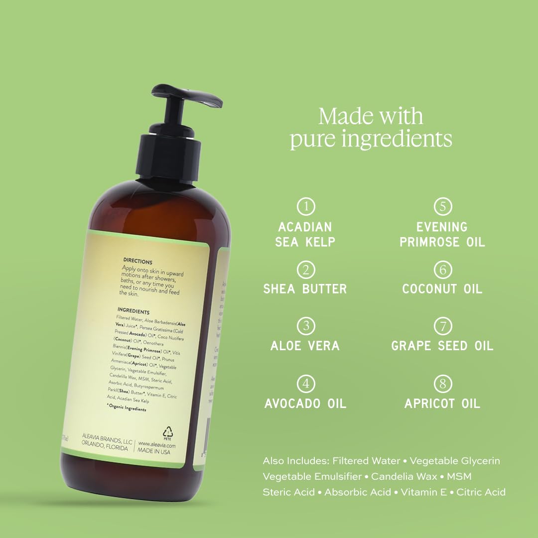 Aleavia Unscented Prebiotic Body Lotion – Fragrance-Free, Sulfate-Free All-Natural Moisturizer for Sensitive Skin | 12 oz