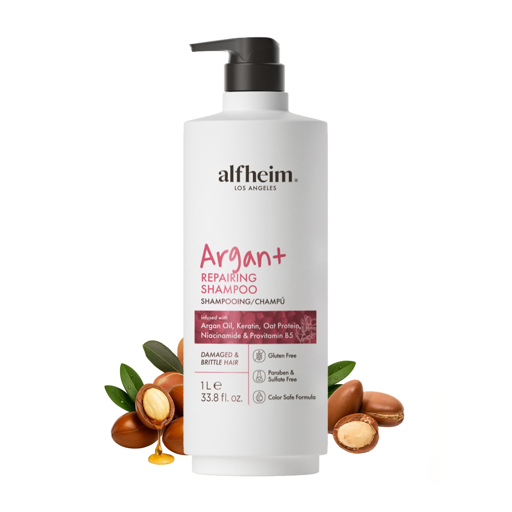 ALFHEIM Argan+ Repairing Shampoo – Deep Repair for Dry & Frizzy Hair | Sulfate-Free & Color Safe | 33.8 oz