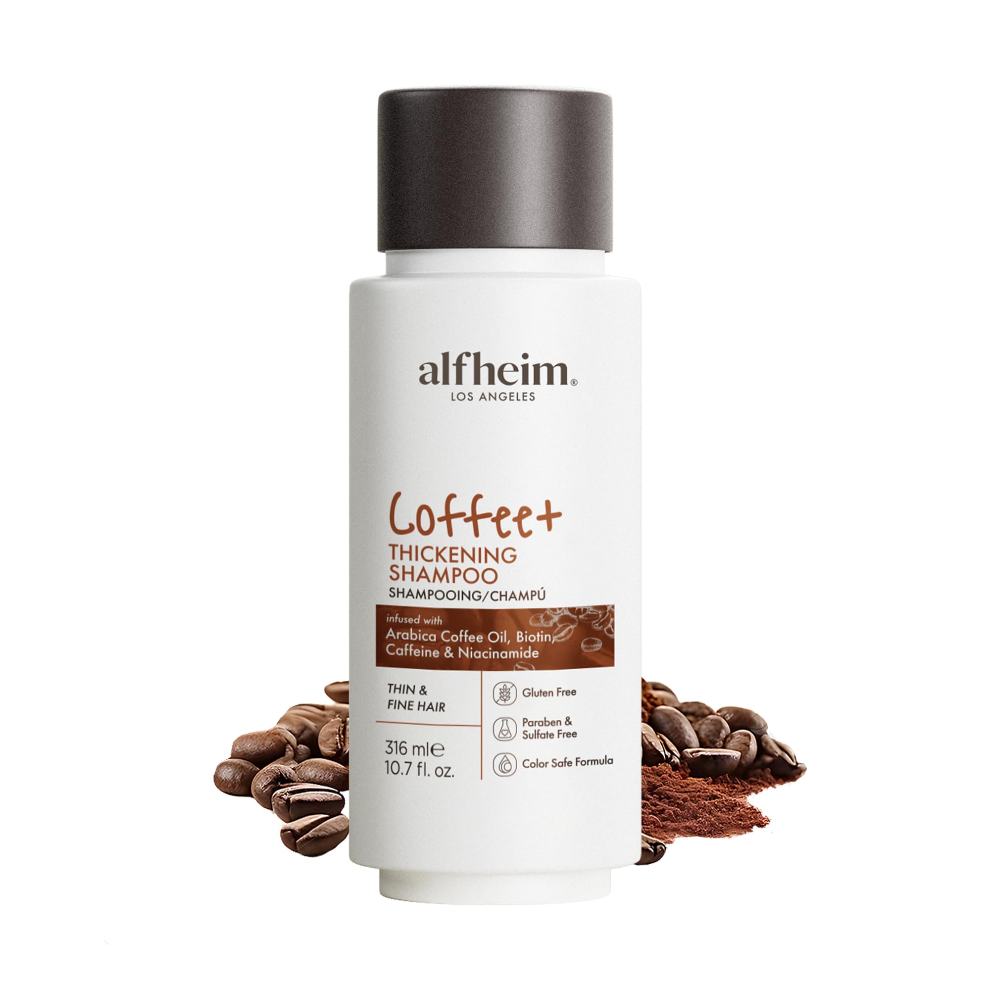 ALFHEIM Coffee+ Thickening Shampoo for Fine Hair – Caffeine, Biotin & Arabica Coffee Oil | Sulfate-Free & Cruelty-Free – 10.7 oz